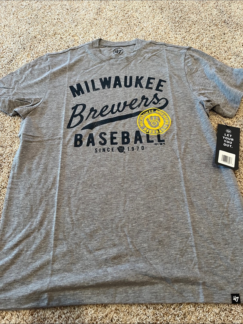'47 Milwaukee Brewers Gray Short Sleeve Shirt with Yellow Accent